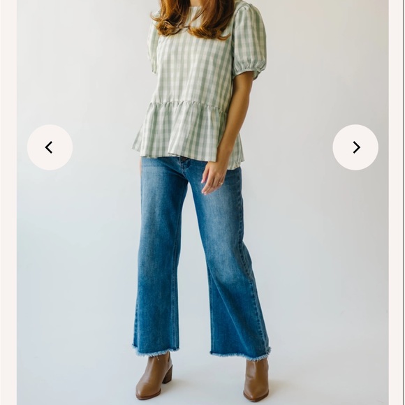 Gingham Puff Sleeve Blouse in Sage - Picture 4 of 8